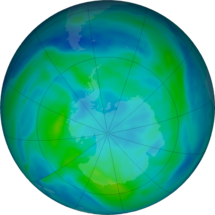 Antarctic ozone map for 16 March 2019